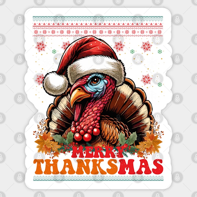 Thanksgiving Christmas Santa Turkey Merry Thanksmas Sticker by JessArty